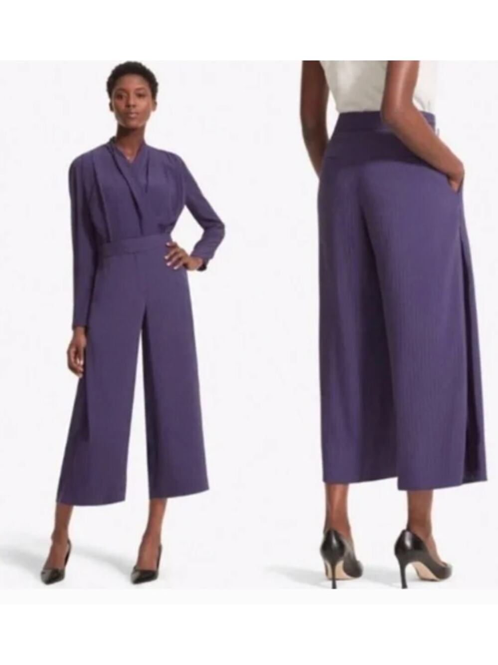 MM LaFleur Zhou Culotte Pants Women's 12 Plum Purple Wide Leg High Rise